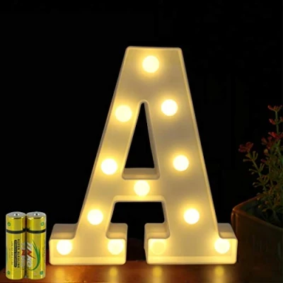 Afbeelding van HONPHIER® lichtgevende letters, alfabet ledlamp, decoratieve letter, werkt op batterijen, voor feest, bruiloft, huis, bar, decoratie (A)