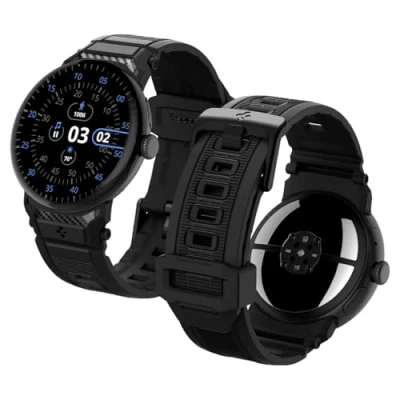 Afbeelding van Spigen Rugged Band, reservearmband, compatibel met Google Pixel Watch 3, 45 mm (2024), mat zwart, Thermoplastisch polyurethaan, polycarbonaat, roestvrij staal