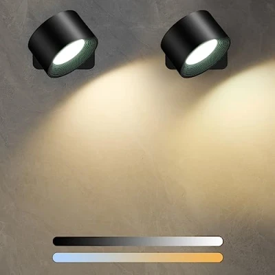 Afbeelding van Diealles Shine Set van 2 oplaadbare led wandlampen voor binnen met 3 helderheidsniveaus en kleuren, 360 graden draaibare touch bediening, slaapkamer, keuken, badkamer, stuks