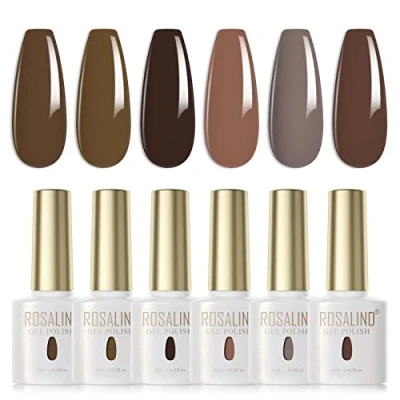 Afbeelding van ROSALIND UV nagellak, 6 kleuren, kaki, grijs, bruin, Shellac gel, gelnagellak, afweken, nagellak voor lamp, nagelsalon, nageldesign, manicure