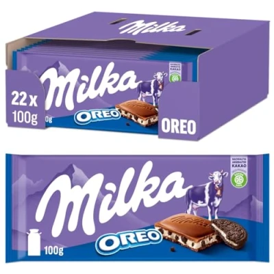 Afbeelding van Milka et OREO krijtbord 22 x 100 g, alpine melkchocolade met originele koekjesstukken, nog meer chocolade