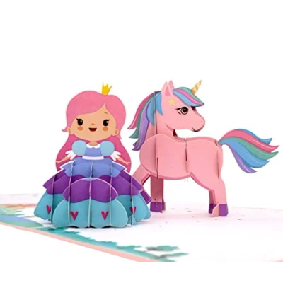Afbeelding van MOKIO® Pop up kaart, prinses en eenhoorn, 3D verjaardagskaart, wenskaart voor kinderverjaardag
