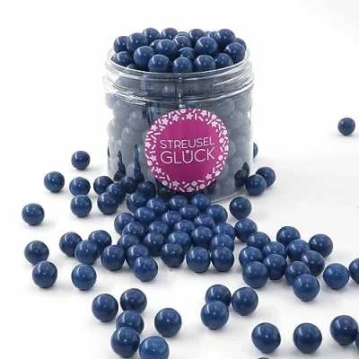 Image de STREUSEL GLÜCK décoration de gâteau Boules chocolat bleu foncé 180 g Noël, d&#039;anniversaire Perles cookies, tarte, cupcakes,