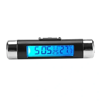 Afbeelding van Digitale lcd klok met achtergrondverlichting en temperatuurmonitor om vast te klikken voor vrachtwagen auto (blauw)