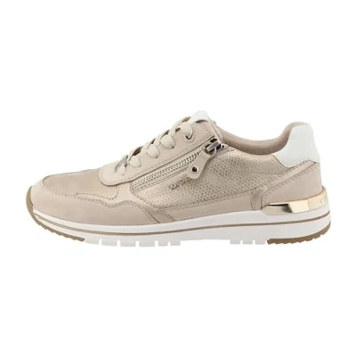 Afbeelding van TOM Tailor 9590110003 Sneakers laag, Dames, Maat: 38, Cream\gold Textiel/ synthetisch