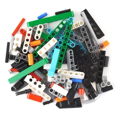 Afbeelding van Lego Technic Set van 100 kleurrijke bouwstenen Kruispalen Assen Hefarmconnectoren Technische onderdelen