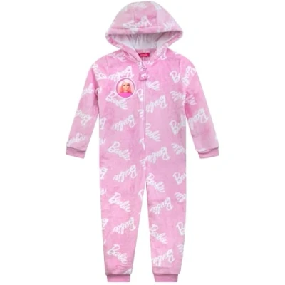 Afbeelding van Barbie Jumpsuit voor meisjes Jumpsuits Roze fleece pyjama kinderen Maten 5 13 jaar Officiële Barbies merchandise,