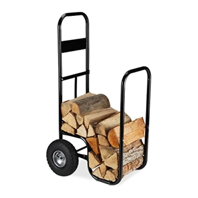 Afbeelding van Relaxdays brandhout kar staal brandhoutrek wielen 60 kg houtopslag binnen buiten