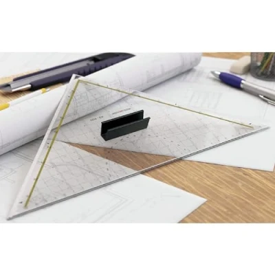 Afbeelding van Kleine geo driehoek met 325 mm stalen rand, helder acrylglas, TZ driehoek.
