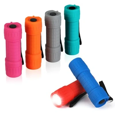 Afbeelding van EverBrite 6 stuks compacte 9 led zaklampen, verschillende kleuren met koord, 3AAA batterij inbegrepen (orkaanbenodigdheden, camping), cadeau voor Halloween, Kerstmis