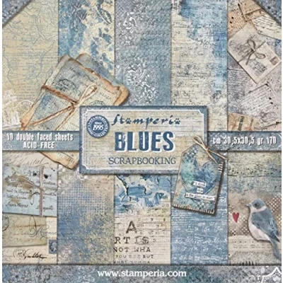 Afbeelding van Stamperia Dubbelzijdig plakpapier, 10 vellen, 5 (12 x 12 inch), blauw, meerkleurig, 30,5 cm