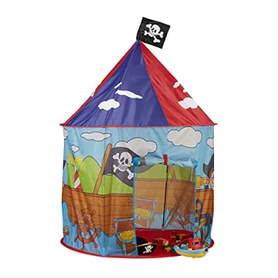 Afbeelding van relaxdays piraten speeltent voor jongens kindertent piratentent met vlag speelhuis