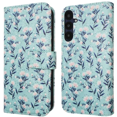 Afbeelding van iMoshion Hoesje Geschikt voor Samsung Galaxy A55 Met Pasjeshouder Design Bookcase smartphone Blauw / Blue Flowers