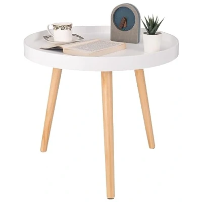 Afbeelding van WOLTU Ronde salontafel van massief hout, kleine woonkamertafel, decoratief, modern, wit, eiken, 50 x 44 cm (diameter hoogte) TS143ws