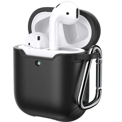 Afbeelding van JETech beschermhoes voor AirPods (1e en 2e generatie), PC TPU, met sleutelhanger (zwart)