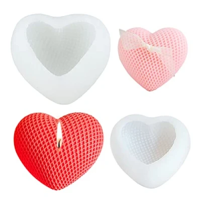 Afbeelding van Set van 2 hartvormige siliconen kaarsvormen voor kaarsen, 3D zeepvorm, epoxyhars, kaarsvorm, mal hart, kaars, zeep, chocolade, fondant, cake, decoratie