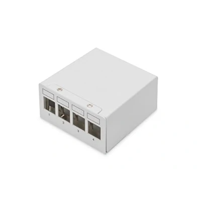 Afbeelding van DIGITUS Modulair patchpaneel voor bureau, 4 poorten, afgeschermd, tafel of wandmontage, geïntegreerd kabelmanagement, keystone module, verdeelpaneel, lichtgrijs