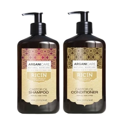 Image de Duo Arganicare (Shampooing accélérateur de croissance + Après shampooing Reconstructeur) à l’huile ricin Bio 400ml (Set 2 Produits)