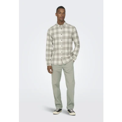 Afbeelding van Only &amp; Sons Onsgudmund Checked Shirt Overhemd, Heren, Maat: XS, Antique white