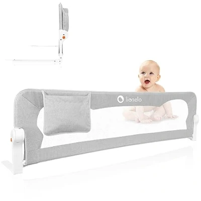 Image de LIONELO Eva Barrière de Lit 150 x 42cm Sécurisée avec Verrouillage StandSafe, Ceintures Secure Belt Pliable à 180 Cadre Durable Pour Bébé, Tout Petits et Enfants Facile Installer