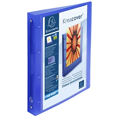 Afbeelding van Exacompta Personaliseerbare ringmap Kreacover 4 ringen, transparant blauw panoramaringbanden