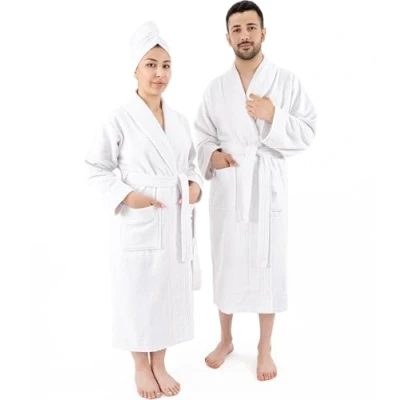 Afbeelding van Hammetex Badjas van 100% katoen, uniseks, voor dames en heren, premium kwaliteit, 400 g/m², zacht absorberend, badstof, met zakken, Wit