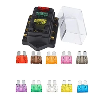 Afbeelding van JZK BH 4P zekeringkast 12V 24V 32V 4 weg standaard voor auto, camper, boot en andere voertuigen, met 10 bladige zekering