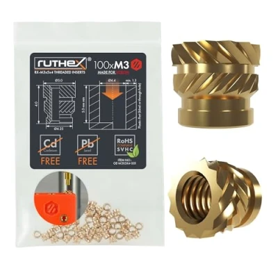 Afbeelding van ruthex M3 100 stuks RX M3x5x4 schroefdraadbussen van messing stabiele compressiemoer voor kunststof onderdelen thermisch gebruik in 3D printdelen