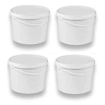 Afbeelding van Silplast set van 4 5 liter emmers met wit deksel, melkemmers/stapelbare opslag, honingemmer, kunststof emmer voor levensmiddelen, lege meel, wateremmer