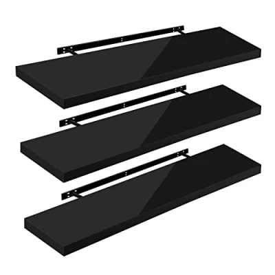 Afbeelding van WOLTU Wandplanken, wandplank, 3 stuks, zwevend rek, boekenrek, cd, dvd, houten plaat, 120 x 22,9 3,8 cm, zwart, RG9484sz