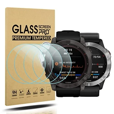 Afbeelding van Diruite 4 stuks displaybeschermfolie van gehard glas voor Garmin Fenix 6X Pro/6X Pro Solar/6X Smart Watch [9H hardheid] [krasbestendig]