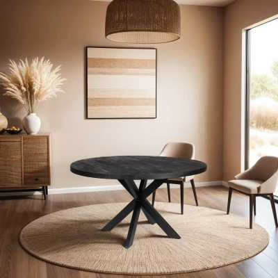 Afbeelding van Zita Home eettafel 180cm rond volledig zwart met onderstel