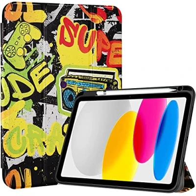Afbeelding van ProCase iPad 10e generatie 2022 10,9 inch hoes met penhouder, Smart Case Cover schokbestendig transparante achterkant beschermhoes compatibel Crazy