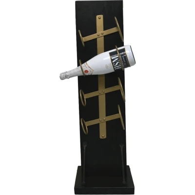Afbeelding van Staand wijnrek 4 flessen 25x25x80 Zwart/goud Mangohout/metaal