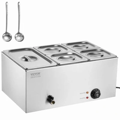 Image de VEVOR Chauffe Plat Buffet Bain Marie Électrique de Comptoir 6 Bacs Inox 13,5 L
