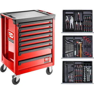 Afbeelding van SPOTLIGHTBNL ROLL.8M3A Gereedschapswagen Gevuld met Gereedschappen, Rood