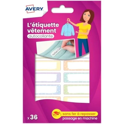 Image de Avery Étiquettes Autocollantes couleurs pastel Inscriptibles 36 Pièces autocollant Personnalisable avec un marqueur permanant Durable Lavable jusqu&#039;à 40C et sèche linge 1,3 x 4,5 cm