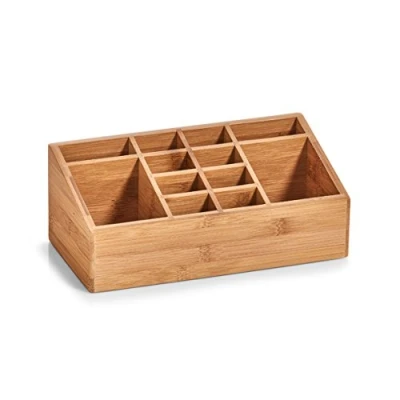 Afbeelding van 1x Pennenbakjes 12 vaks Bureau organizer bamboe hout 25 x cm Zeller Kantoorbenodigdheden accessoires Organizers Pennenbakken voor kantoor/hobbyruimte/studeerkamer