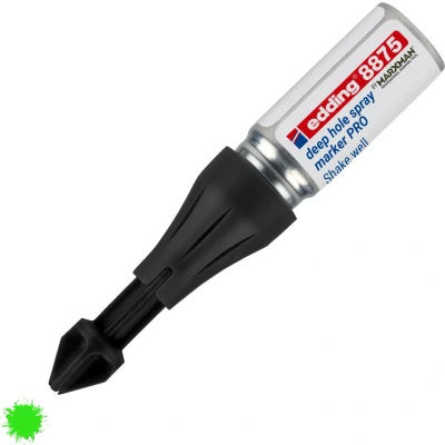 Afbeelding van edding 8875 deep hole spray marker 100mm neon green by marxman markeringspen voor diepe gaten 1 stuk neongroene krijtspuit maakt markeren door boorgaten tot 100 mm diepte en 3 13 diameter mogelijk 250 markering