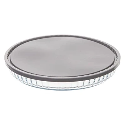 Afbeelding van Glazen bakvorm/bakblik/ovenschaal rond 27,5x3,5cm oven/magnetron/koelkast/diepvriezer/vaatwasserbestendig met deksel