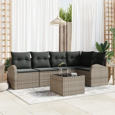 Afbeelding van vidaXL 5 delige Tuin Sofa Set met Kussens Zwart Poly Rattan