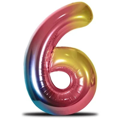 Afbeelding van envami® Verjaardagsballon, regenboog, XXL, reusachtige folieballon, 101 cm, cijferballon, zweeft met helium, verjaardagsdecoratie (cijfer 6)