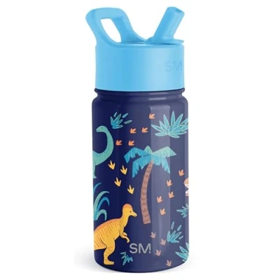 Afbeelding van Simple Modern Kinderwaterfles met rietje deksel Herbruikbare geïsoleerde roestvrijstalen beker voor peuters en jongens Summit Collectie 414 ml Jurassic Jungle