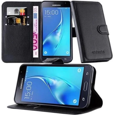 Afbeelding van Cadorabo Hoesje geschikt voor Samsung Galaxy J3 2015 in PHANTOM ZWART Beschermhoes met magnetische sluiting, standfunctie en kaartvakje Book Case Cover Etui