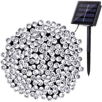 Afbeelding van BrizLabs Lichtsnoer op zonne energie, 22 m, 200 leds, waterdicht, 8 modi, decoratie voor tuin, terras, huis, bruiloft, Kerstmis, koudwit
