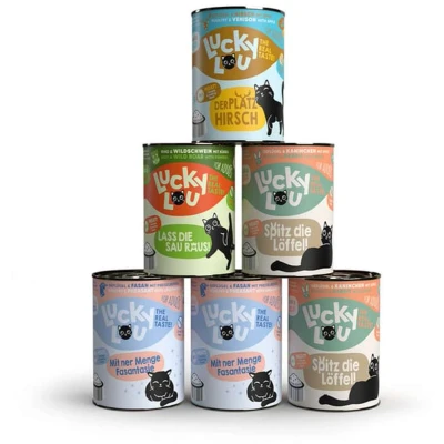 Afbeelding van 6x 400g Lucky Lou Adult Tasting Mix Wild Nat Kattenvoer