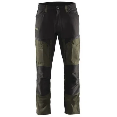 Image de Pantalon services stretch vert olive/noir, poche A4 / tablette