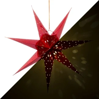 Afbeelding van Papieren kerstster Ø 60 cm (7 punts, Batterijen, Geperforeerd, Binnen, Rood)