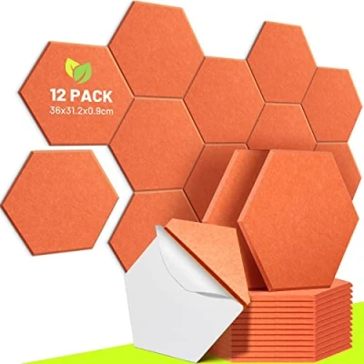 Afbeelding van CAHAYA CY0314 5 Set van 12 zelfklevende akoestische platen 36 x 31,2 cm met geluidsisolerende panelen, gevoerd, 9 mm dik, platen, oranje