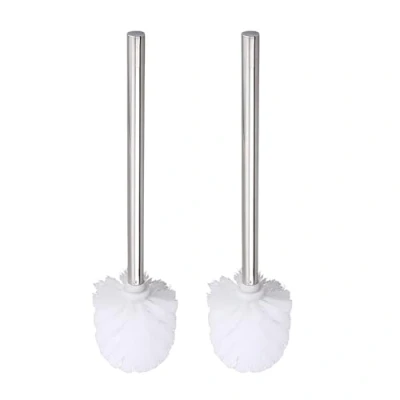 Afbeelding van Set van 2 toiletborstels met handvat roestvrij staal, toiletborstel lange steel, diameter 8 cm, verwisselbare borstelkop (wit)
